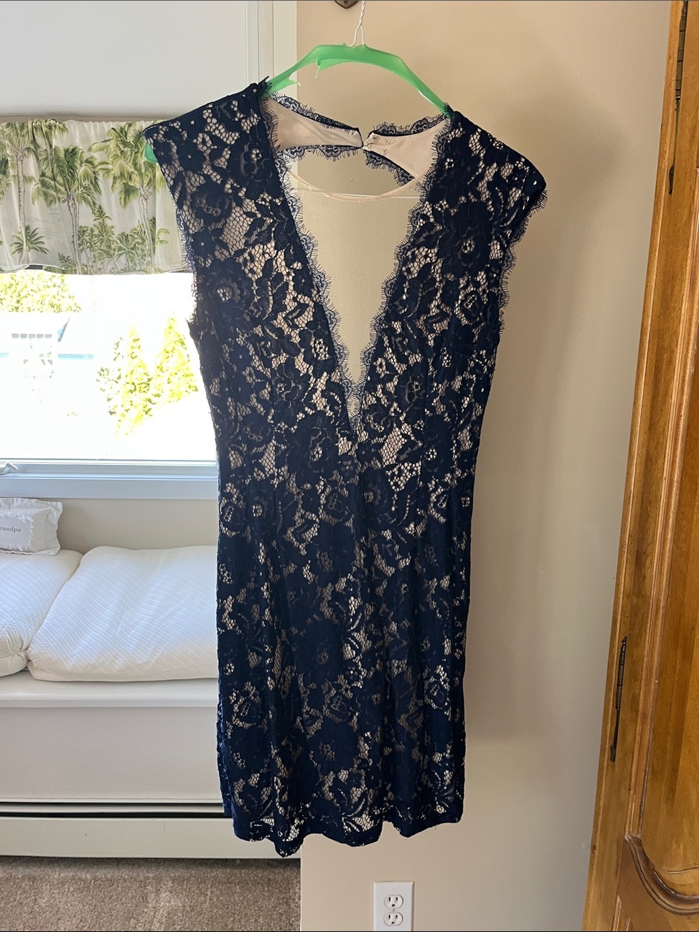 Aidan by Aidan Mattox Navy Lace Deep V Cocktail Dress